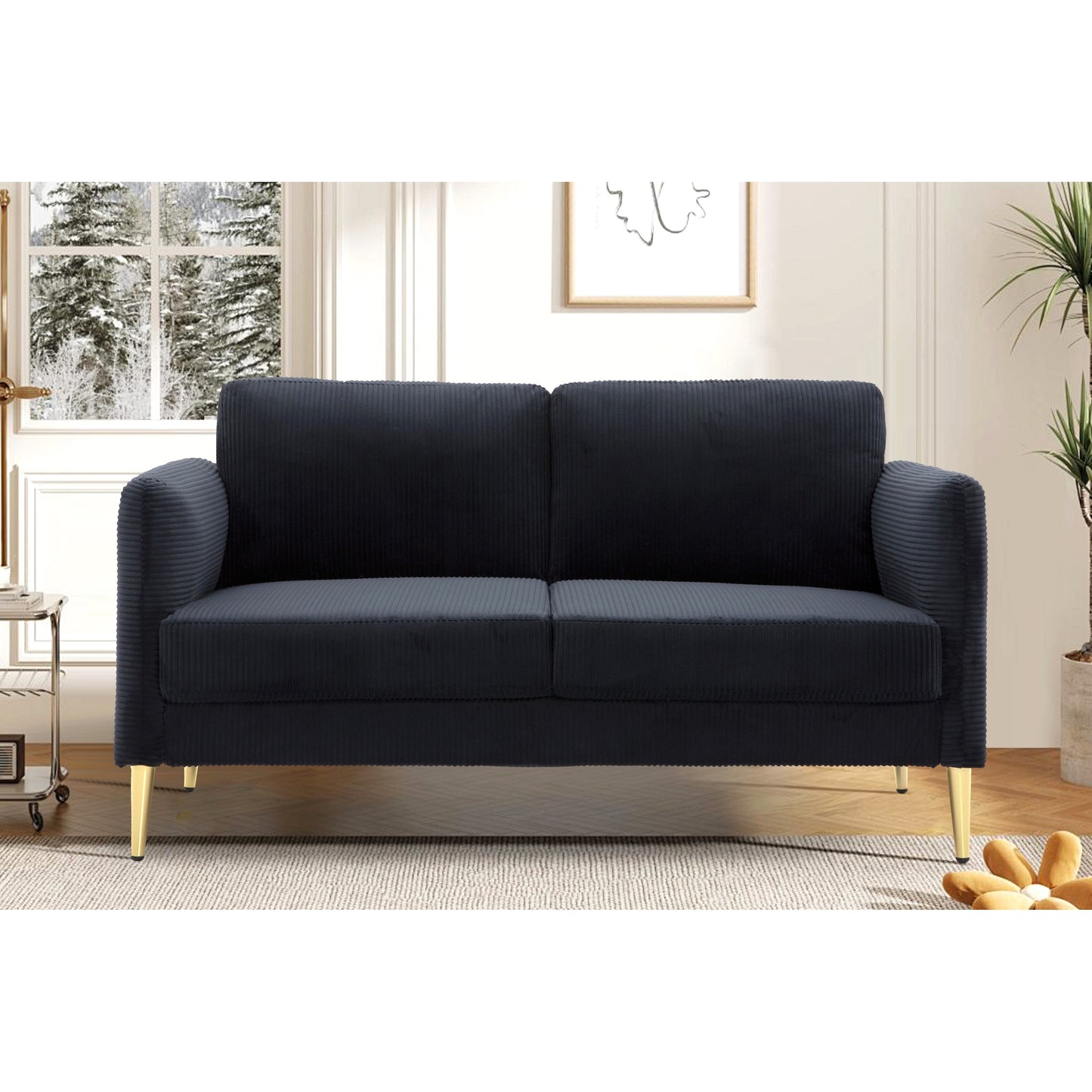 US PRIDE FURNITURE 60.63 W Mid-Century Corduroy Fabric Loveseat