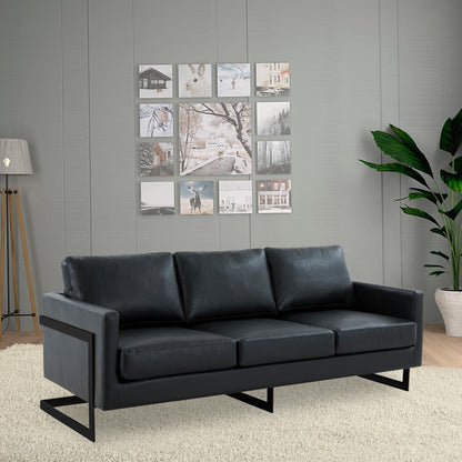 3-Seater Sofa Minimalist Upholstered Leather Couch w Removable Cushions in Stainless Steel for Living Room Bedroom
