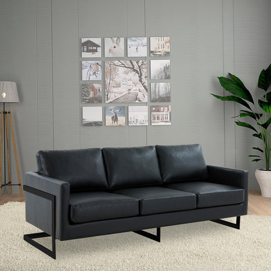 3-Seater Sofa Minimalist Upholstered Leather Couch w Removable Cushions in Stainless Steel for Living Room Bedroom