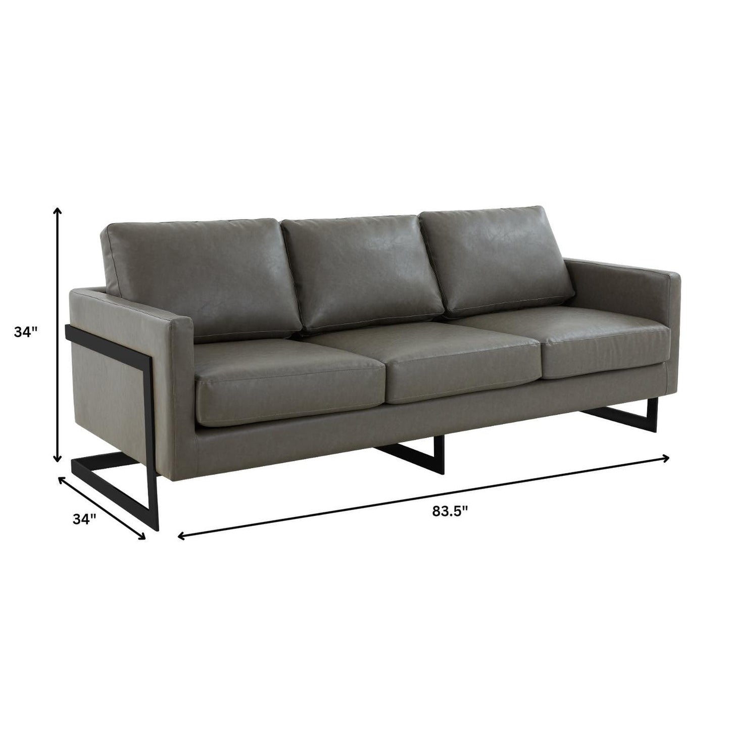 3-Seater Sofa Minimalist Upholstered Leather Couch w Removable Cushions in Stainless Steel for Living Room Bedroom