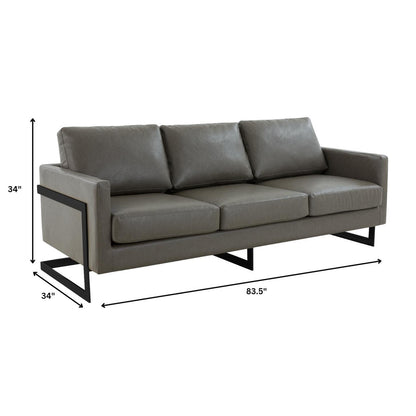 3-Seater Sofa Minimalist Upholstered Leather Couch w Removable Cushions in Stainless Steel for Living Room Bedroom