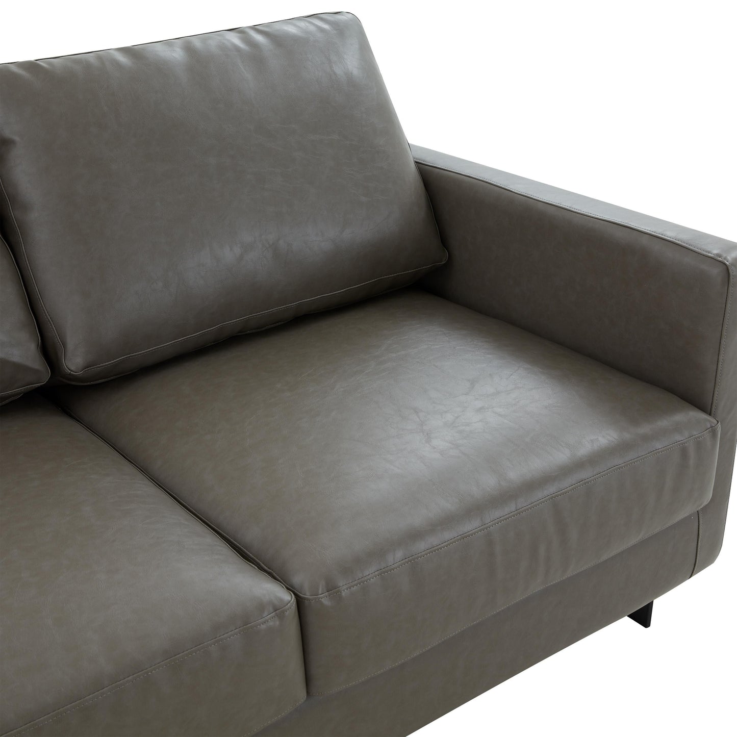 3-Seater Sofa Minimalist Upholstered Leather Couch w Removable Cushions in Stainless Steel for Living Room Bedroom