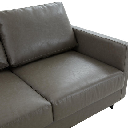 3-Seater Sofa Minimalist Upholstered Leather Couch w Removable Cushions in Stainless Steel for Living Room Bedroom