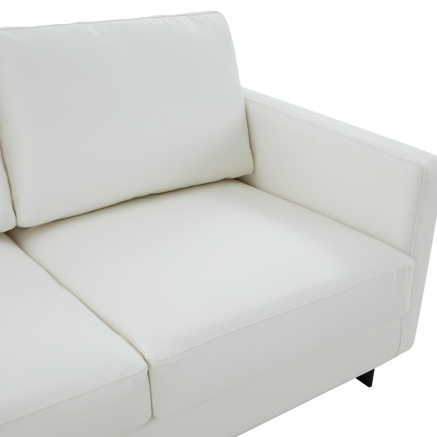 3-Seater Sofa Minimalist Upholstered Leather Couch w Removable Cushions in Stainless Steel for Living Room Bedroom