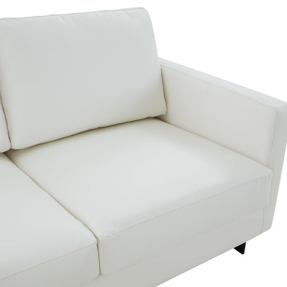 3-Seater Sofa Minimalist Upholstered Leather Couch w Removable Cushions in Stainless Steel for Living Room Bedroom