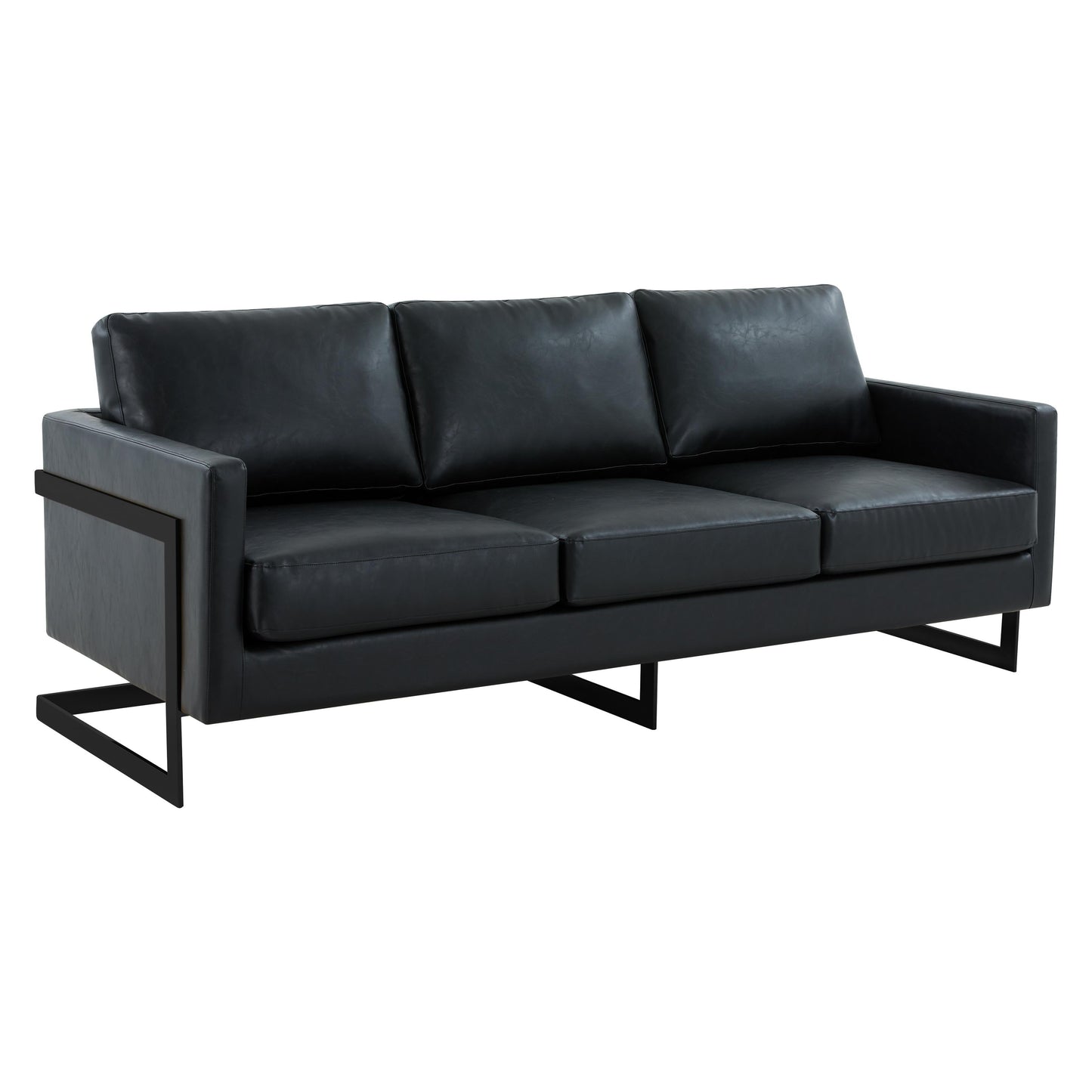 3-Seater Sofa Minimalist Upholstered Leather Couch w Removable Cushions in Stainless Steel for Living Room Bedroom
