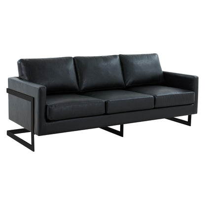 3-Seater Sofa Minimalist Upholstered Leather Couch w Removable Cushions in Stainless Steel for Living Room Bedroom