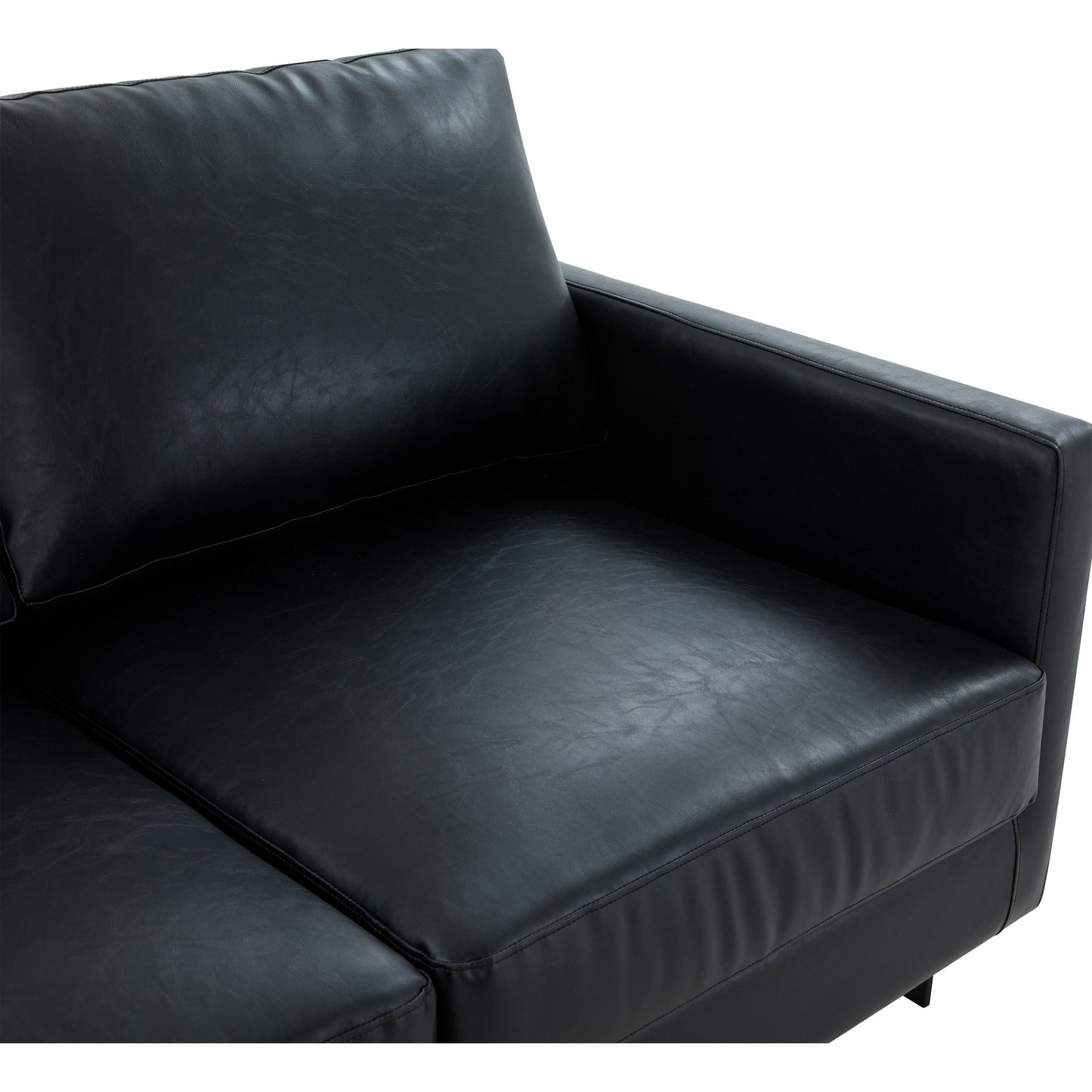3-Seater Sofa Minimalist Upholstered Leather Couch w Removable Cushions in Stainless Steel for Living Room Bedroom