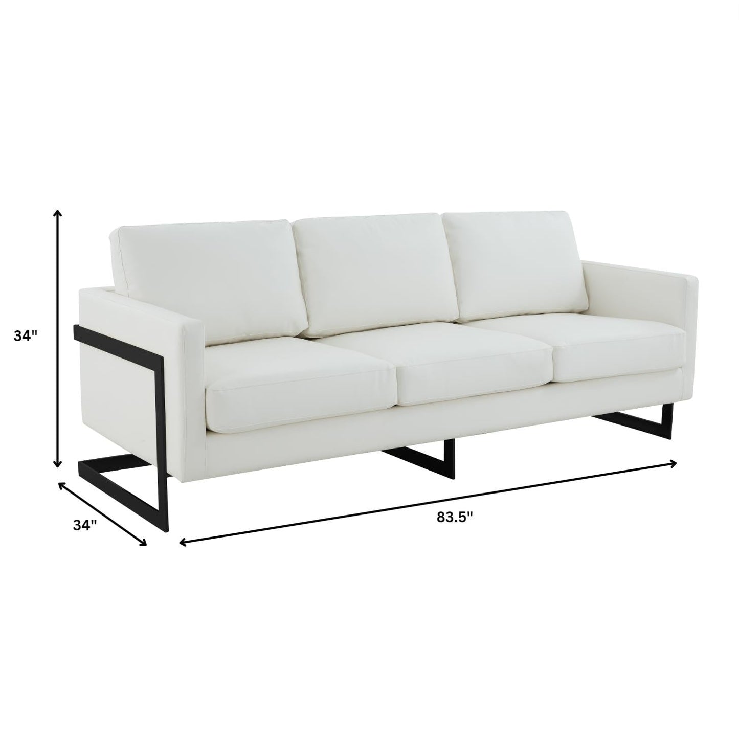 3-Seater Sofa Minimalist Upholstered Leather Couch w Removable Cushions in Stainless Steel for Living Room Bedroom