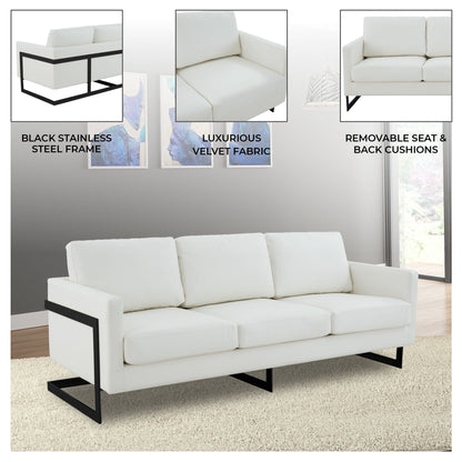 3-Seater Sofa Minimalist Upholstered Leather Couch w Removable Cushions in Stainless Steel for Living Room Bedroom