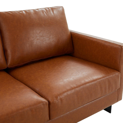 3-Seater Sofa Minimalist Upholstered Leather Couch w Removable Cushions in Stainless Steel for Living Room Bedroom