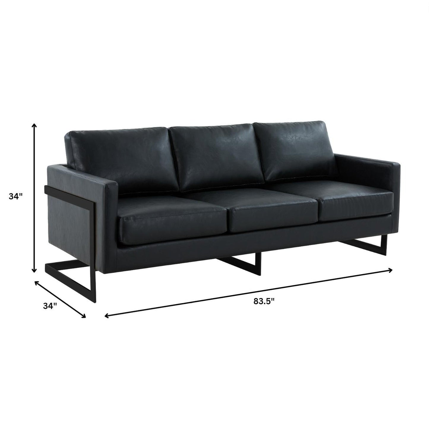 3-Seater Sofa Minimalist Upholstered Leather Couch w Removable Cushions in Stainless Steel for Living Room Bedroom