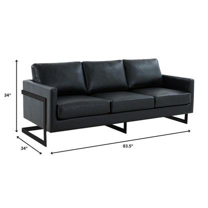 3-Seater Sofa Minimalist Upholstered Leather Couch w Removable Cushions in Stainless Steel for Living Room Bedroom