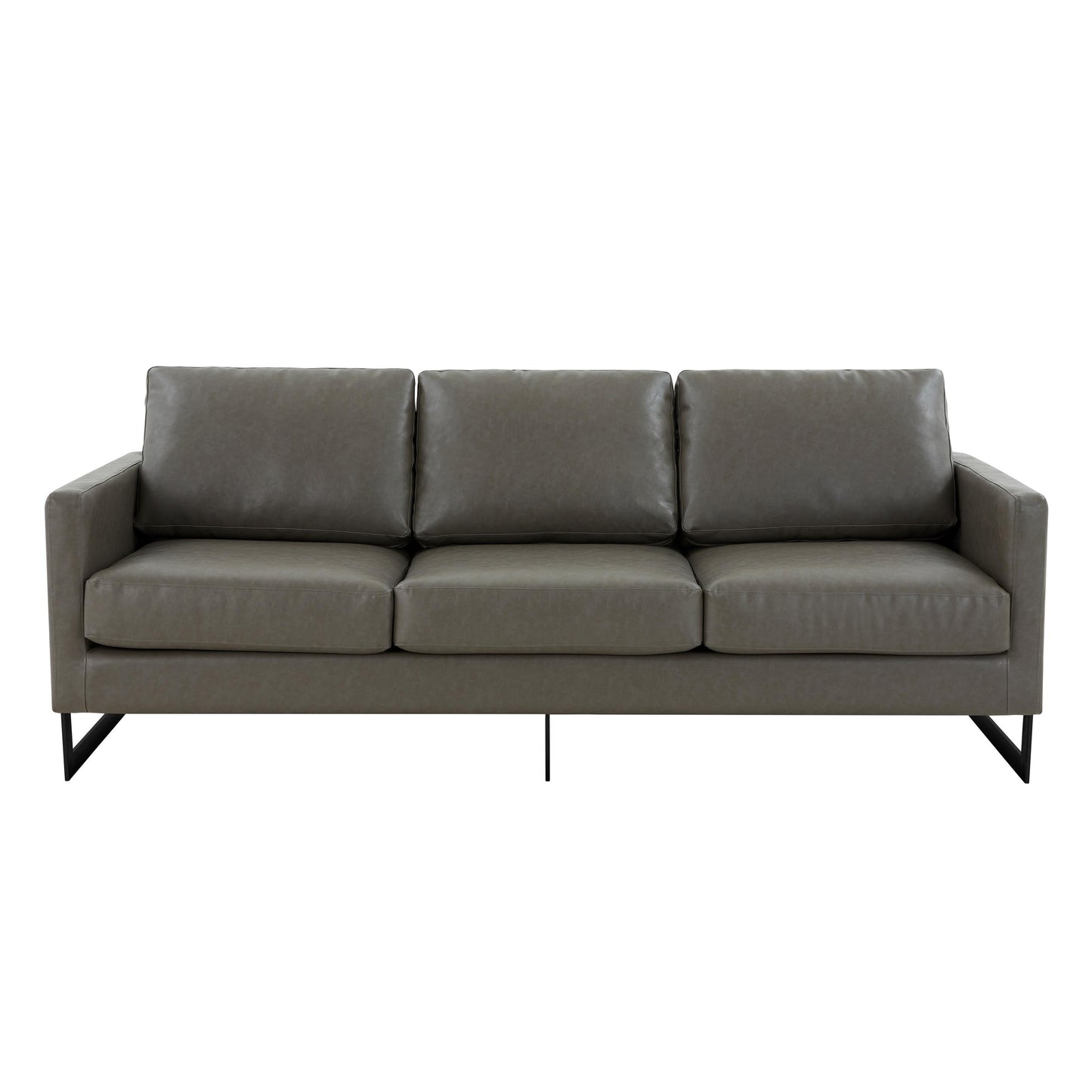 3-Seater Sofa Minimalist Upholstered Leather Couch w Removable Cushions in Stainless Steel for Living Room Bedroom
