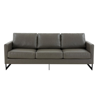 3-Seater Sofa Minimalist Upholstered Leather Couch w Removable Cushions in Stainless Steel for Living Room Bedroom