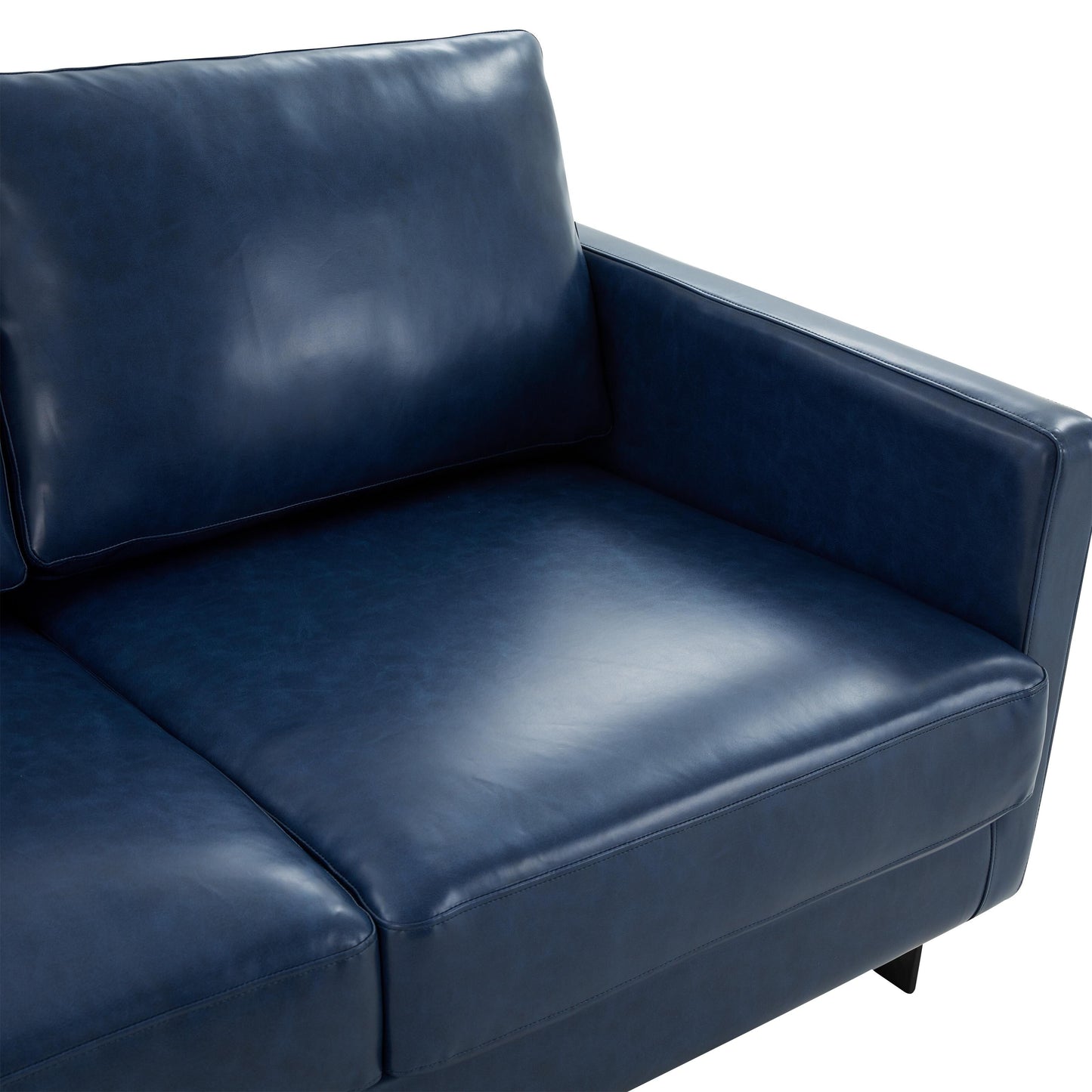3-Seater Sofa Minimalist Upholstered Leather Couch w Removable Cushions in Stainless Steel for Living Room Bedroom