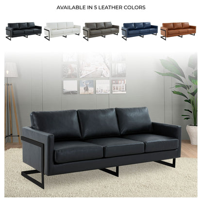 3-Seater Sofa Minimalist Upholstered Leather Couch w Removable Cushions in Stainless Steel for Living Room Bedroom