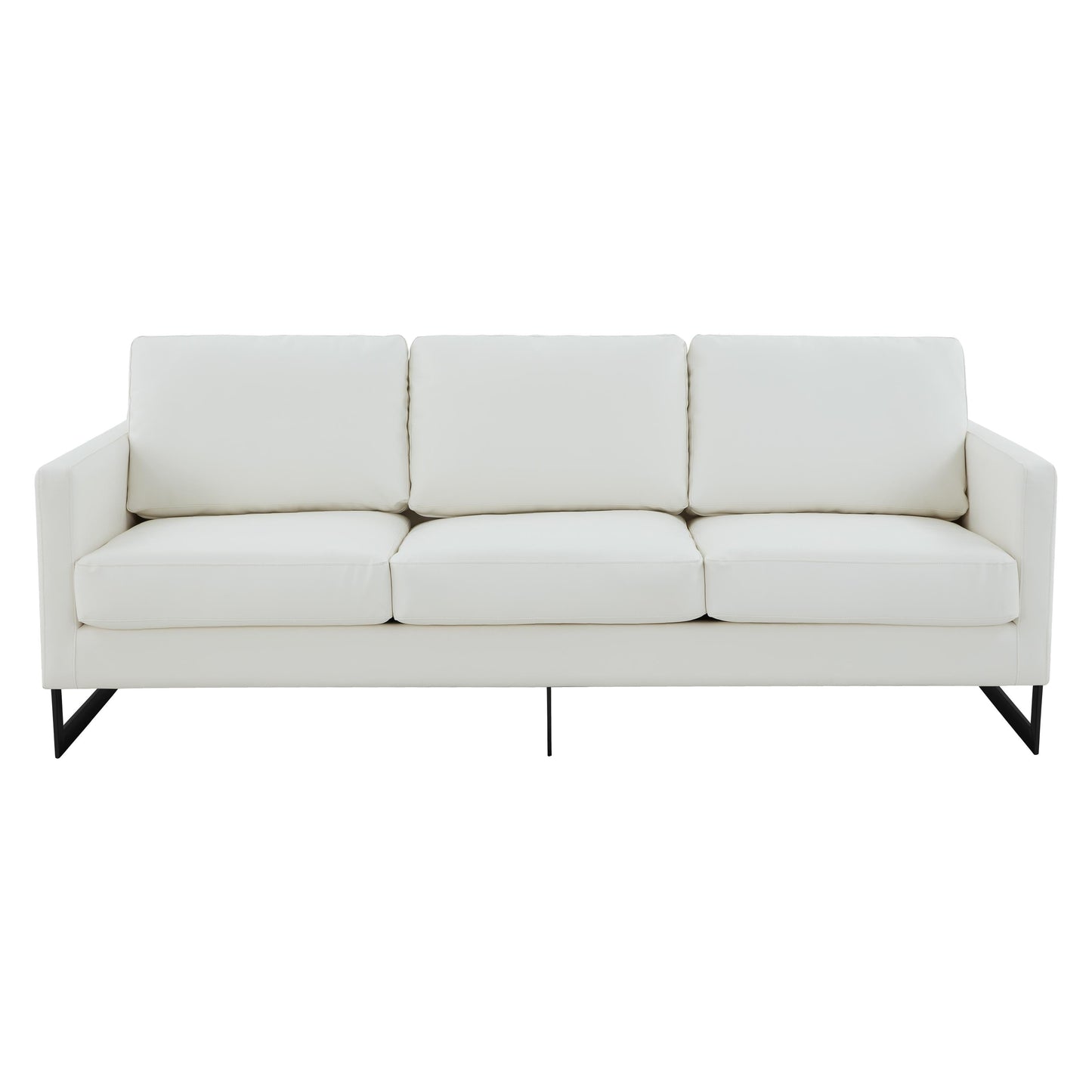 3-Seater Sofa Minimalist Upholstered Leather Couch w Removable Cushions in Stainless Steel for Living Room Bedroom