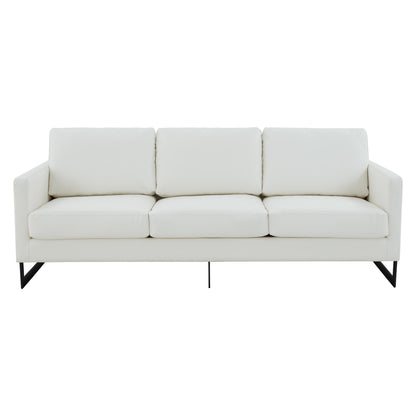 3-Seater Sofa Minimalist Upholstered Leather Couch w Removable Cushions in Stainless Steel for Living Room Bedroom