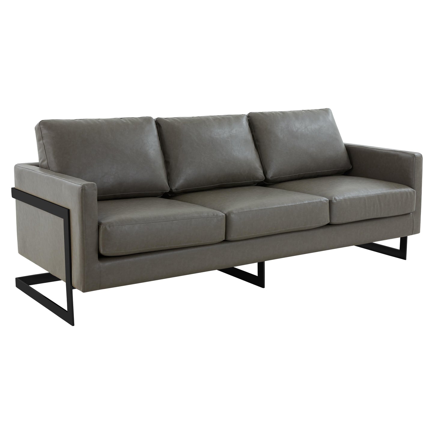 3-Seater Sofa Minimalist Upholstered Leather Couch w Removable Cushions in Stainless Steel for Living Room Bedroom