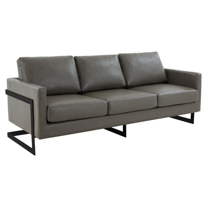 3-Seater Sofa Minimalist Upholstered Leather Couch w Removable Cushions in Stainless Steel for Living Room Bedroom