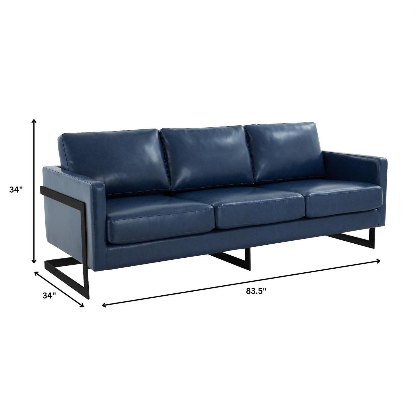 3-Seater Sofa Minimalist Upholstered Leather Couch w Removable Cushions in Stainless Steel for Living Room Bedroom