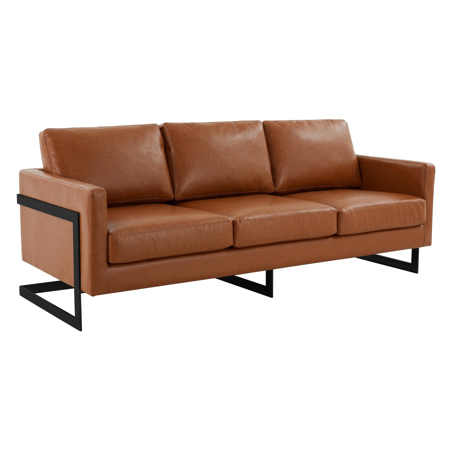 3-Seater Sofa Minimalist Upholstered Leather Couch w Removable Cushions in Stainless Steel for Living Room Bedroom