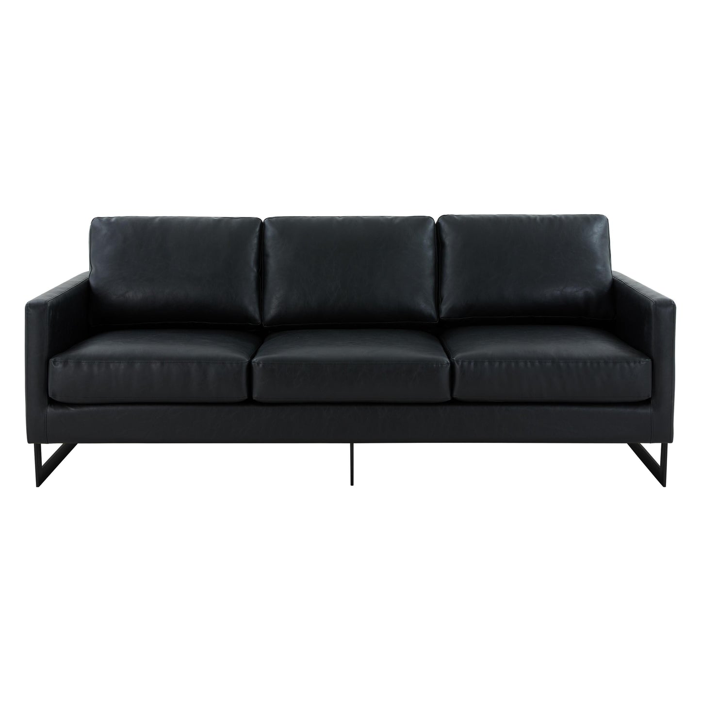 3-Seater Sofa Minimalist Upholstered Leather Couch w Removable Cushions in Stainless Steel for Living Room Bedroom