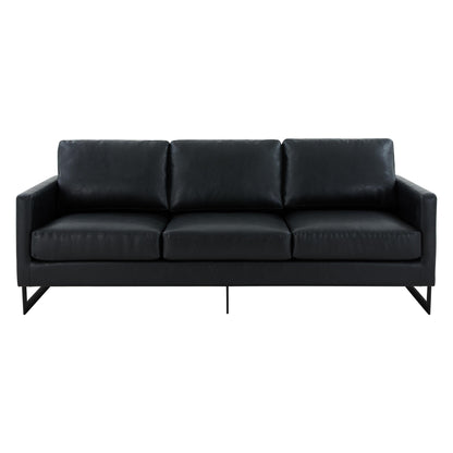 3-Seater Sofa Minimalist Upholstered Leather Couch w Removable Cushions in Stainless Steel for Living Room Bedroom