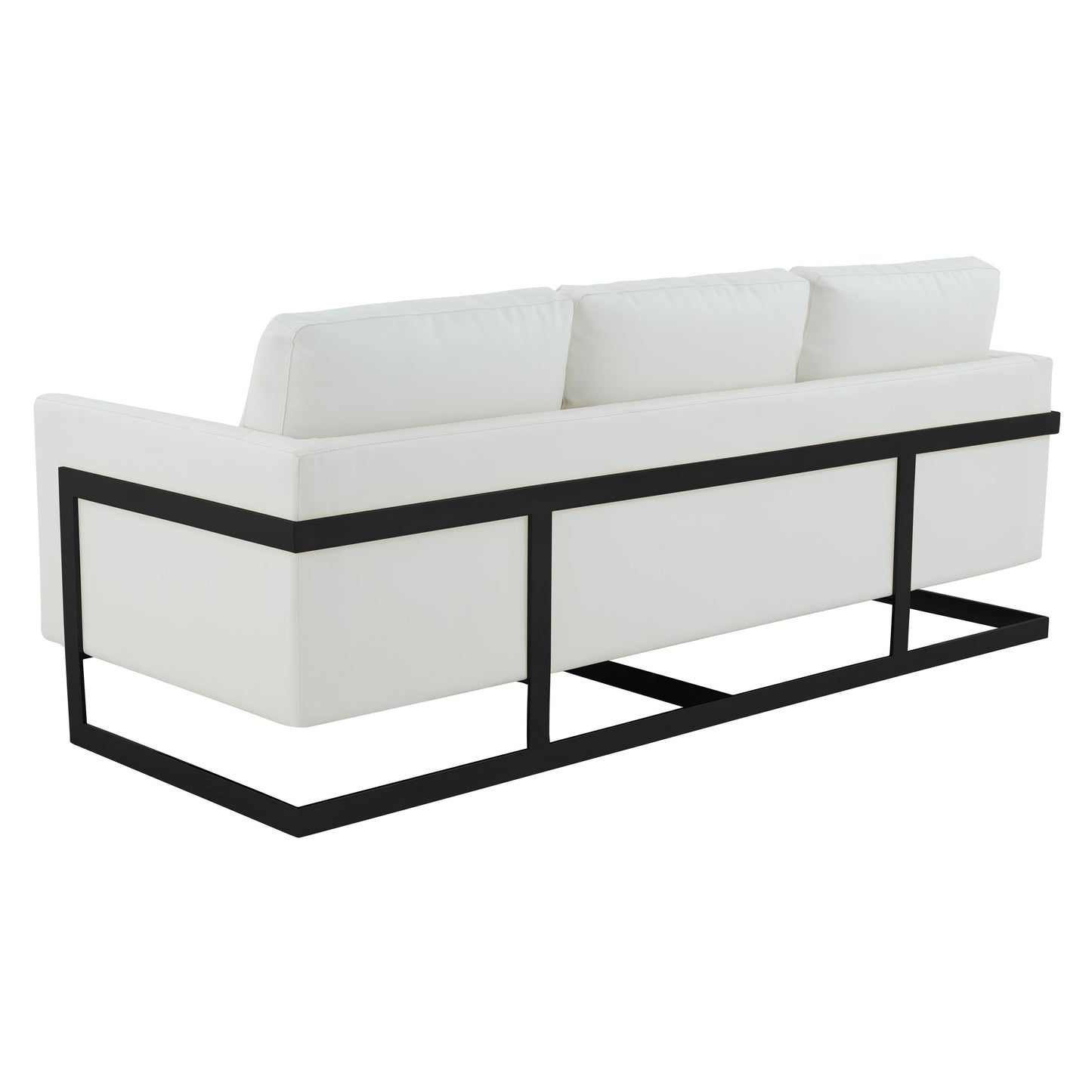 3-Seater Sofa Minimalist Upholstered Leather Couch w Removable Cushions in Stainless Steel for Living Room Bedroom