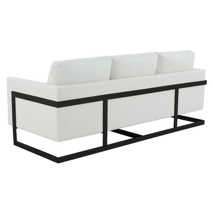 3-Seater Sofa Minimalist Upholstered Leather Couch w Removable Cushions in Stainless Steel for Living Room Bedroom