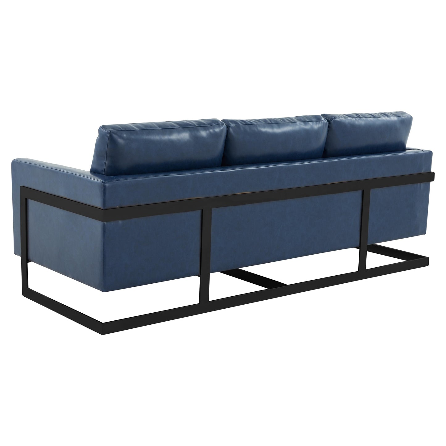 3-Seater Sofa Minimalist Upholstered Leather Couch w Removable Cushions in Stainless Steel for Living Room Bedroom