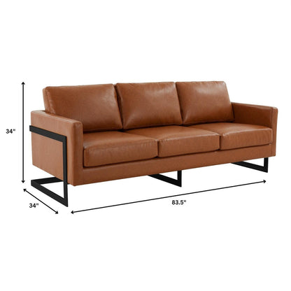 3-Seater Sofa Minimalist Upholstered Leather Couch w Removable Cushions in Stainless Steel for Living Room Bedroom