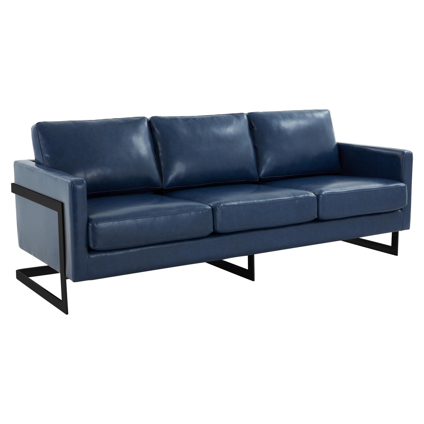 3-Seater Sofa Minimalist Upholstered Leather Couch w Removable Cushions in Stainless Steel for Living Room Bedroom