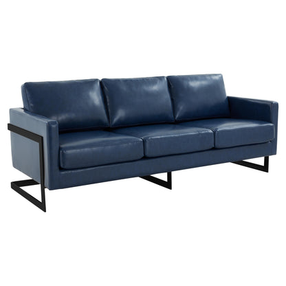3-Seater Sofa Minimalist Upholstered Leather Couch w Removable Cushions in Stainless Steel for Living Room Bedroom