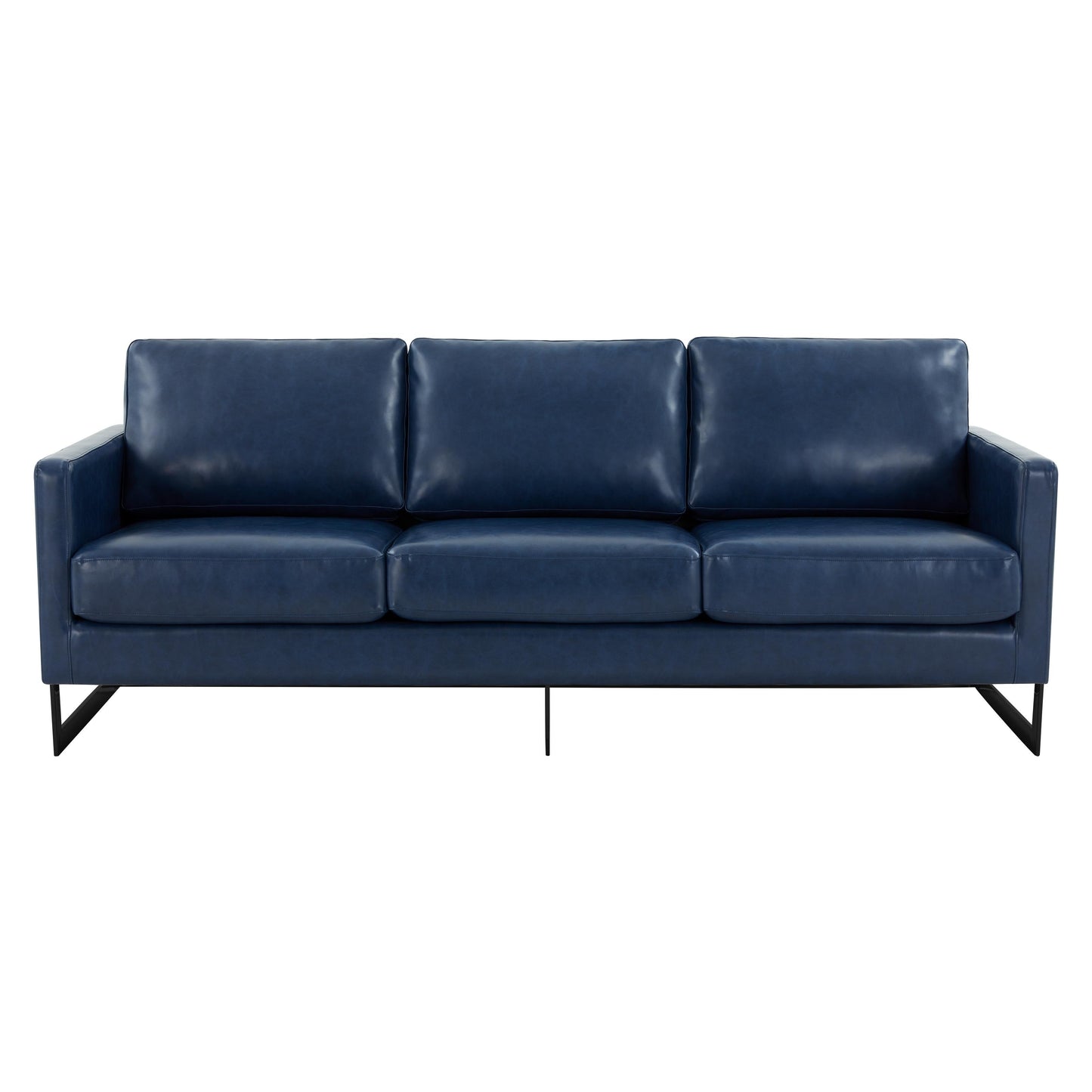 3-Seater Sofa Minimalist Upholstered Leather Couch w Removable Cushions in Stainless Steel for Living Room Bedroom