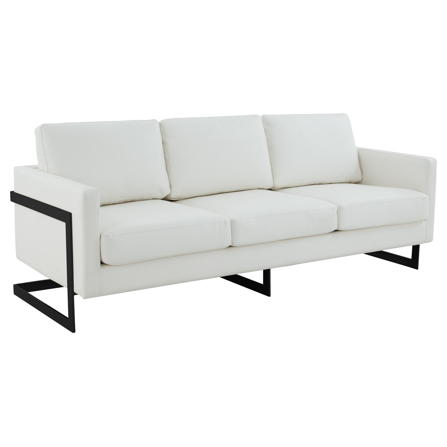 3-Seater Sofa Minimalist Upholstered Leather Couch w Removable Cushions in Stainless Steel for Living Room Bedroom