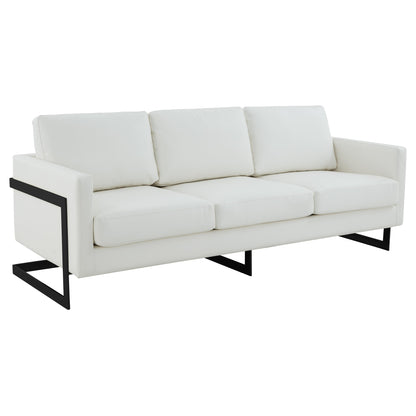 3-Seater Sofa Minimalist Upholstered Leather Couch w Removable Cushions in Stainless Steel for Living Room Bedroom