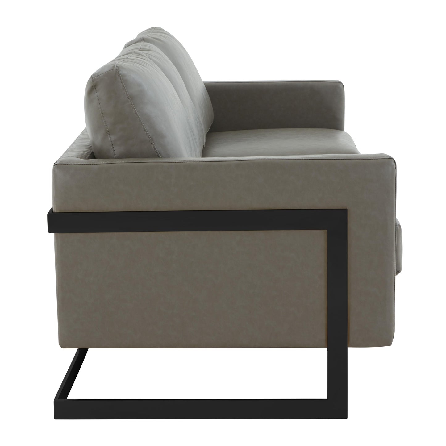 3-Seater Sofa Minimalist Upholstered Leather Couch w Removable Cushions in Stainless Steel for Living Room Bedroom