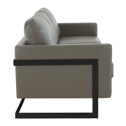3-Seater Sofa Minimalist Upholstered Leather Couch w Removable Cushions in Stainless Steel for Living Room Bedroom