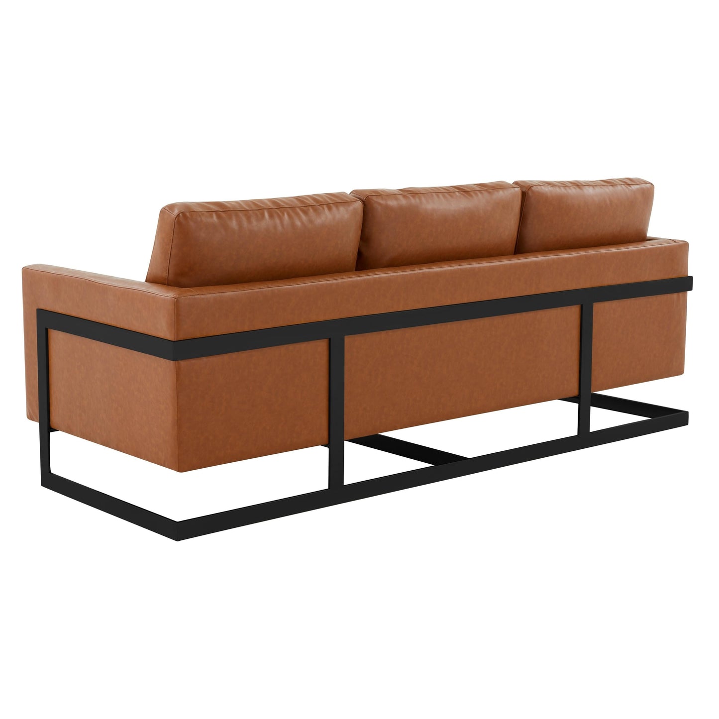 3-Seater Sofa Minimalist Upholstered Leather Couch w Removable Cushions in Stainless Steel for Living Room Bedroom