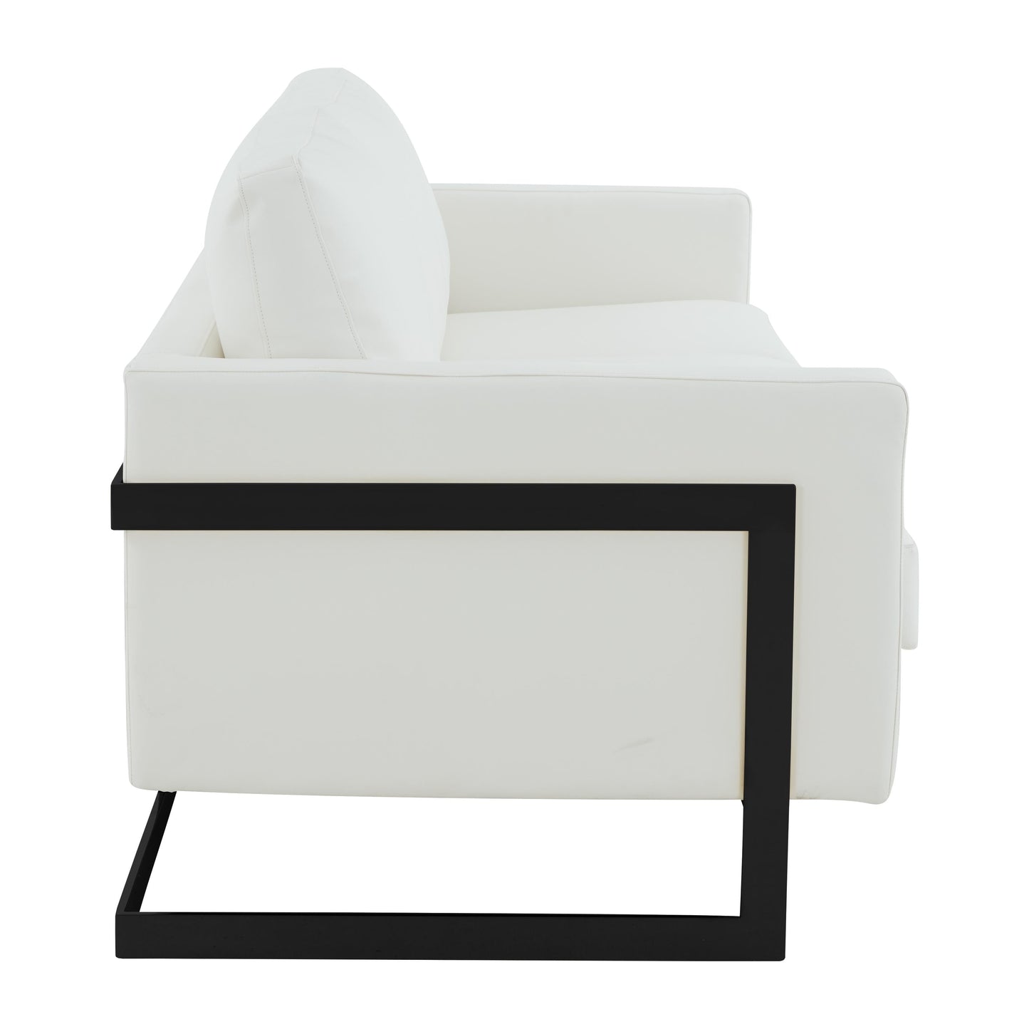 3-Seater Sofa Minimalist Upholstered Leather Couch w Removable Cushions in Stainless Steel for Living Room Bedroom