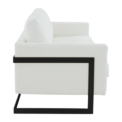 3-Seater Sofa Minimalist Upholstered Leather Couch w Removable Cushions in Stainless Steel for Living Room Bedroom