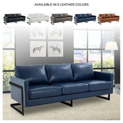 3-Seater Sofa Minimalist Upholstered Leather Couch w Removable Cushions in Stainless Steel for Living Room Bedroom