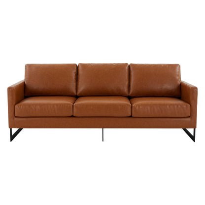 3-Seater Sofa Minimalist Upholstered Leather Couch w Removable Cushions in Stainless Steel for Living Room Bedroom