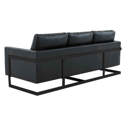 3-Seater Sofa Minimalist Upholstered Leather Couch w Removable Cushions in Stainless Steel for Living Room Bedroom