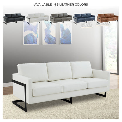 3-Seater Sofa Minimalist Upholstered Leather Couch w Removable Cushions in Stainless Steel for Living Room Bedroom