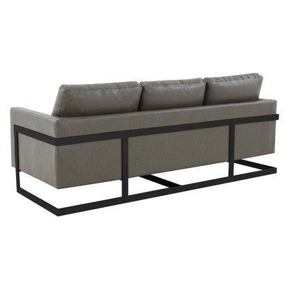 3-Seater Sofa Minimalist Upholstered Leather Couch w Removable Cushions in Stainless Steel for Living Room Bedroom