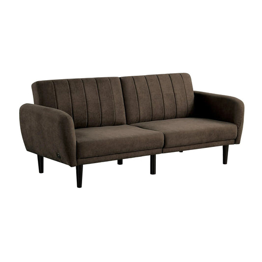Upholstered Futon Sofa with Channeled Back