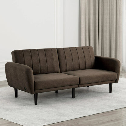 Upholstered Futon Sofa with Channeled Back